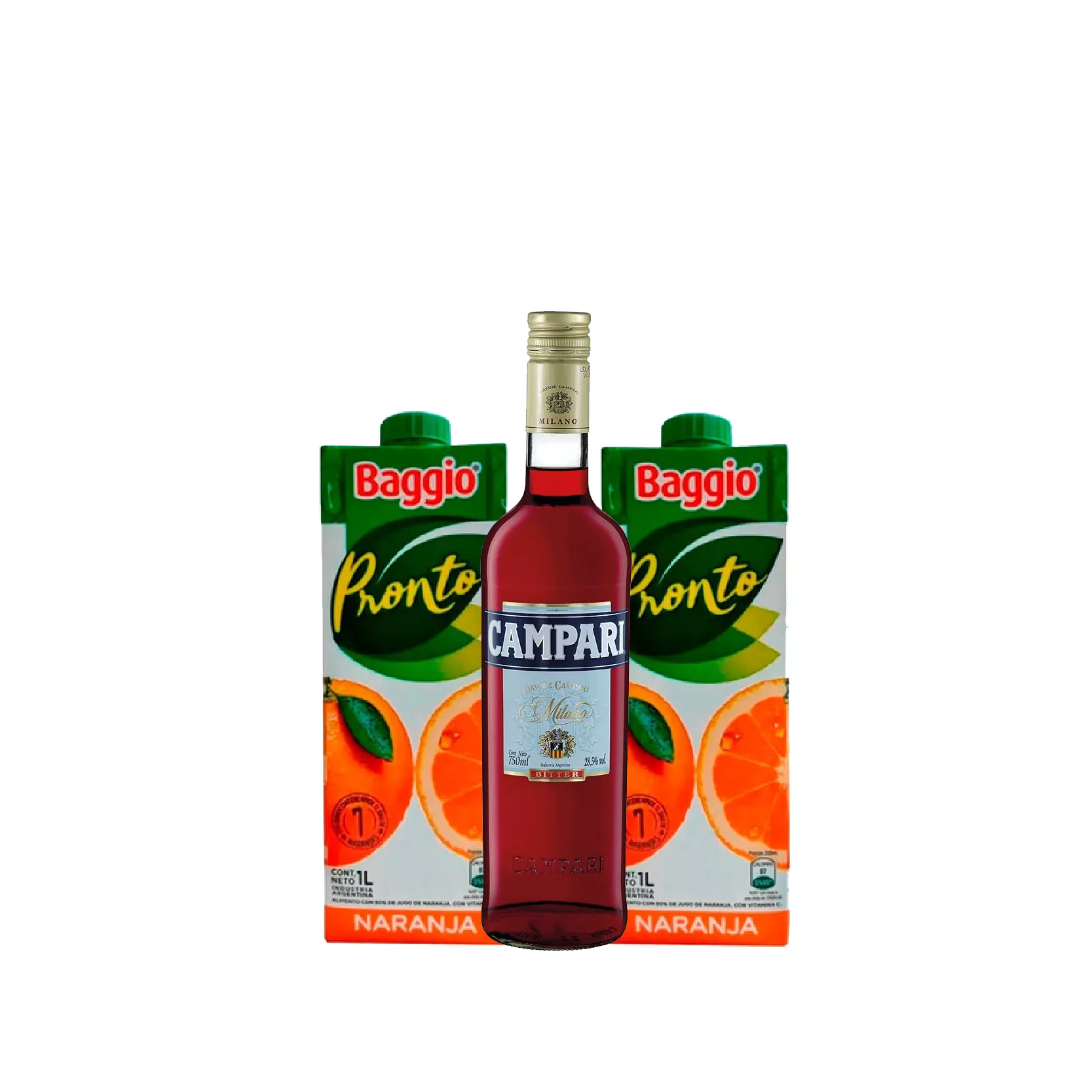 COMBO 1 CAMPARI BITTER 750CC 2 BAGGIO NARANJA 1L