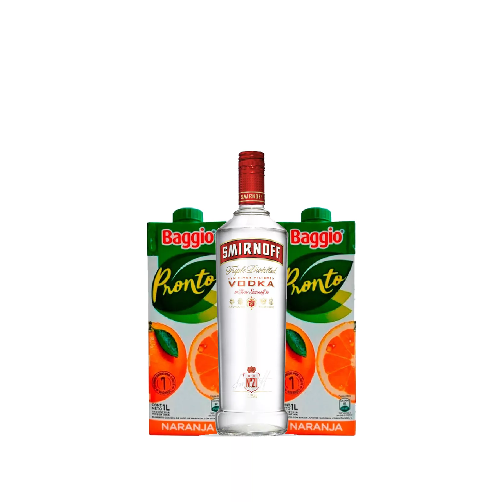 COMBO 1 VODKA SMIRNOFF 750CC 2 BAGGIO NARANJA 1L