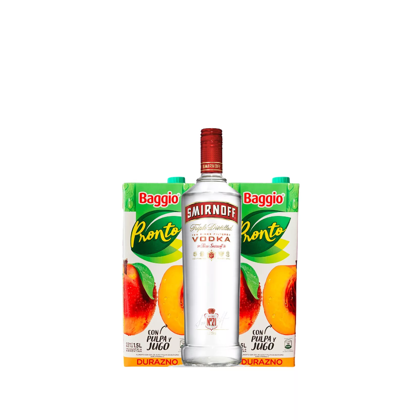 COMBO 1 VODKA SMIRNOFF 750CC 2 BAGGIO DURAZNO 1L