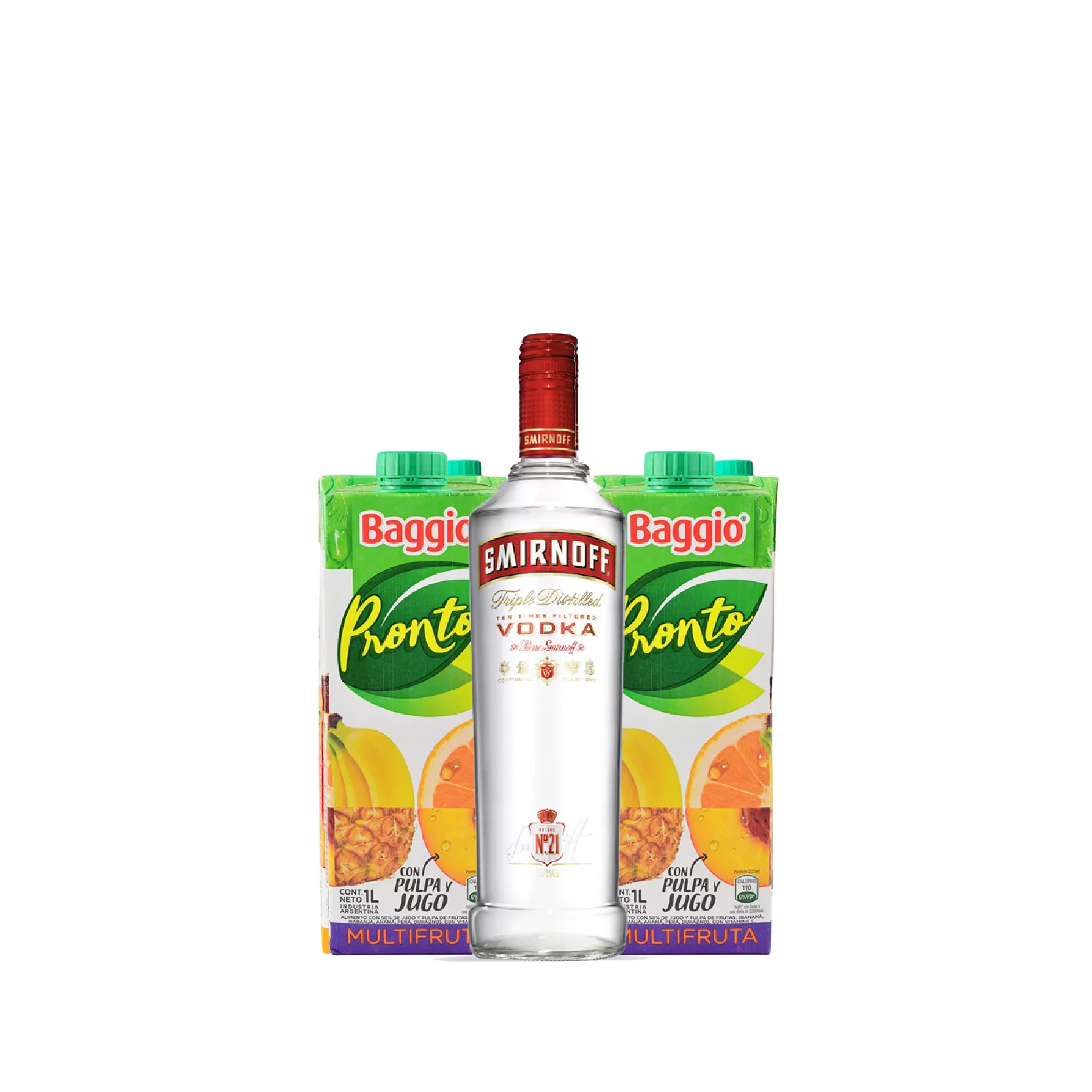 COMBO 1 VODKA SMIRNOFF 750CC 2 BAGGIO MULTIFRUTA 1L